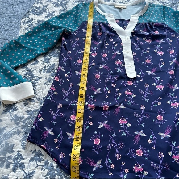 Mod Cloth Top Blouse Novelty Bird Print with Roll Tab Long Sleeves Size S - Picture 10 of 10